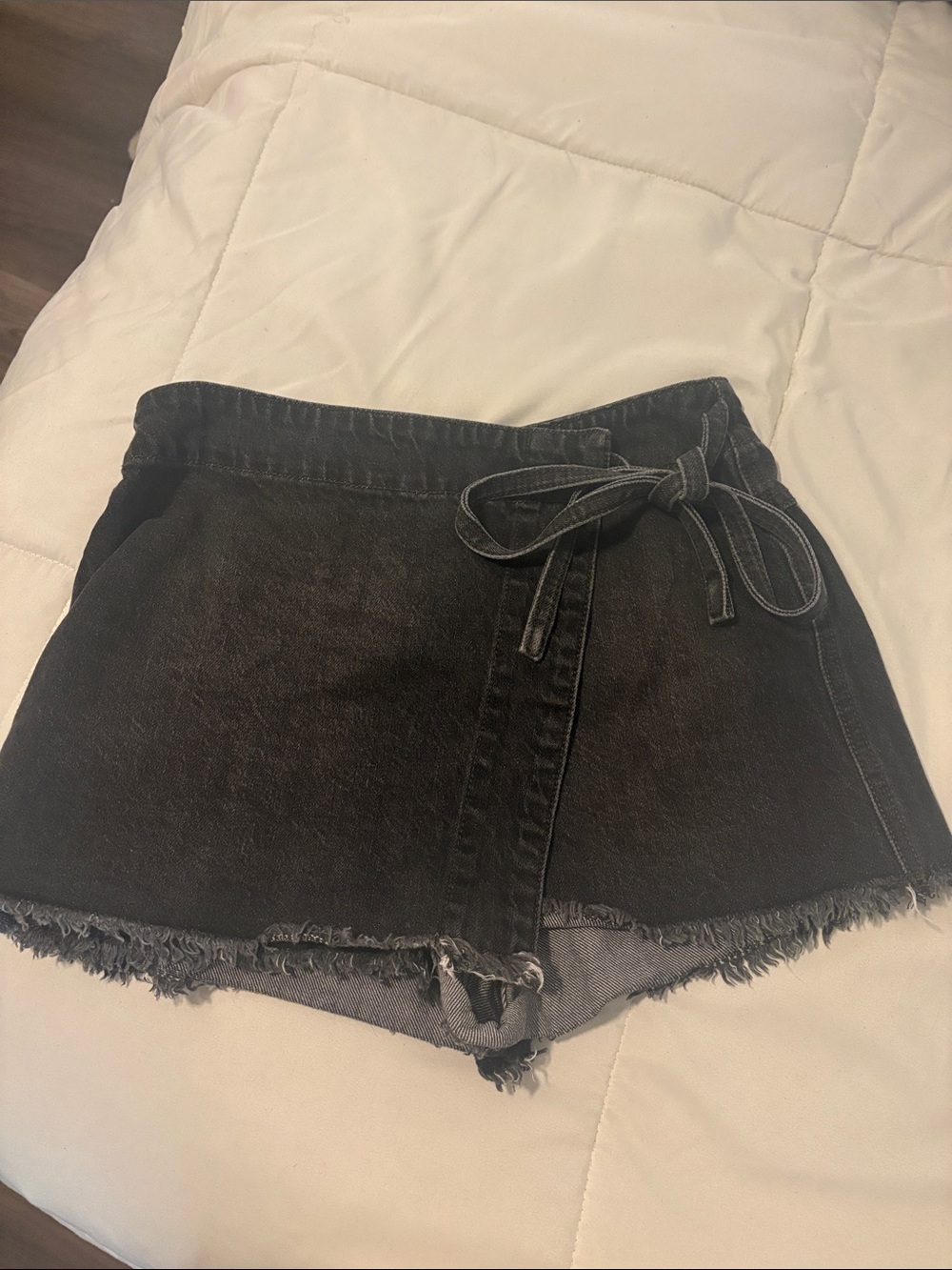 Altar'd State Black Tie-Waist Denim Skort